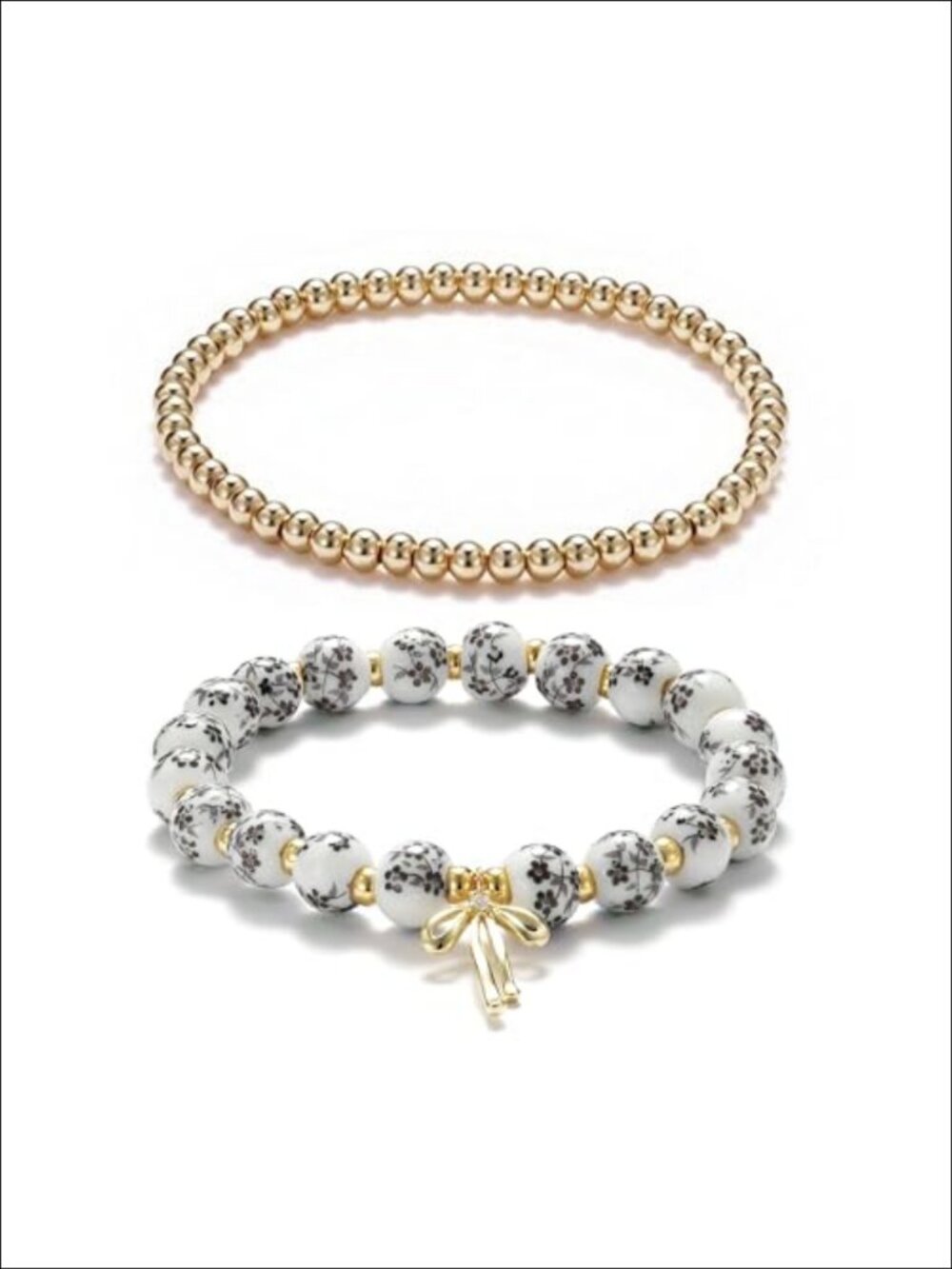 Handmade Beaded Bow Charm Bracelet 18K Gold Plated Women Jewelry